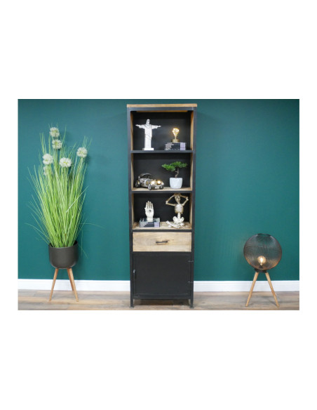 Bibliothèque colonne en métal et bois avec tiroir