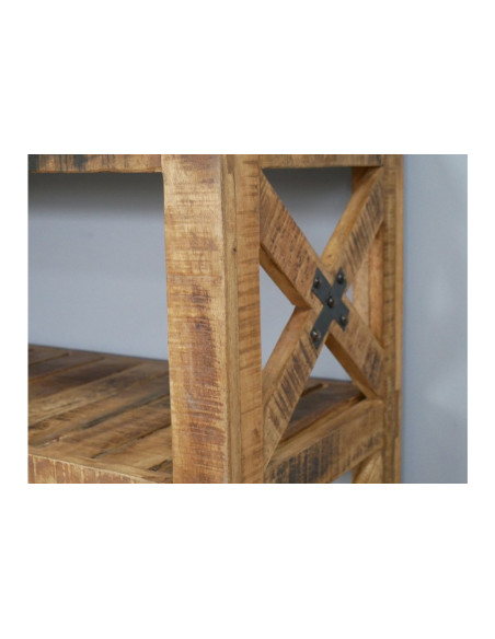 Console desserte roulante indus en bois et métal