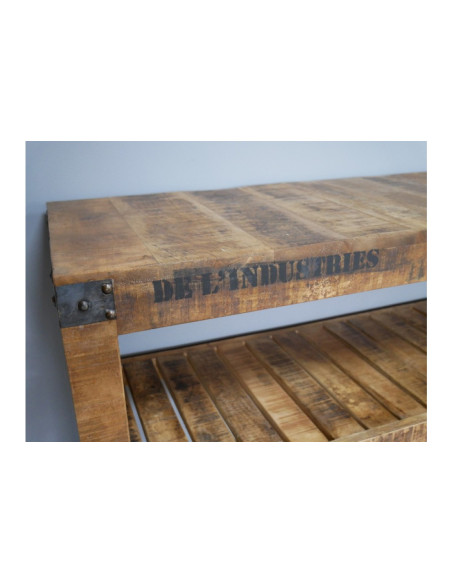 Console desserte roulante indus en bois et métal