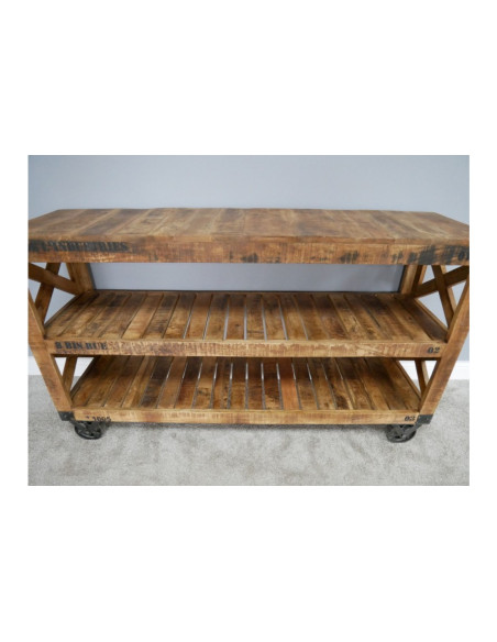 Console desserte roulante indus en bois et métal
