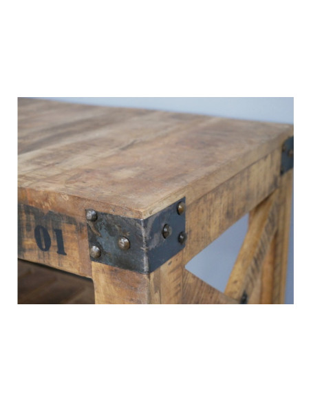 Console desserte roulante indus en bois et métal