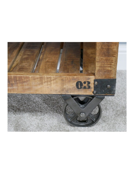 Console desserte roulante indus en bois et métal