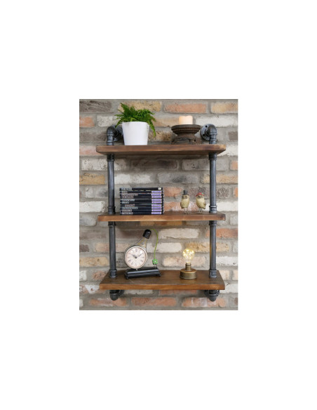 Etagère murale style indus en bois et métal