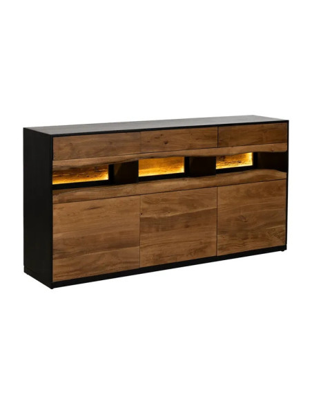 Buffet led en bois naturel et noir 180 cm
