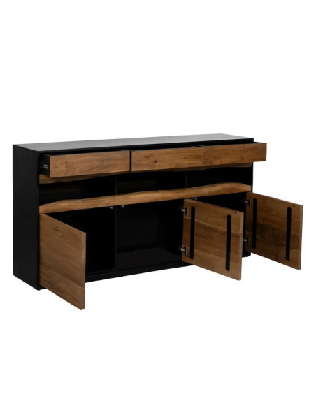 Buffet led en bois naturel et noir 180 cm