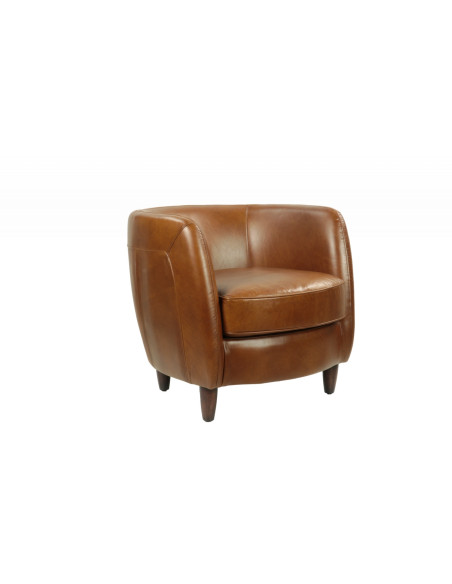 Fauteuil club arrondi en cuir de vachette Roly