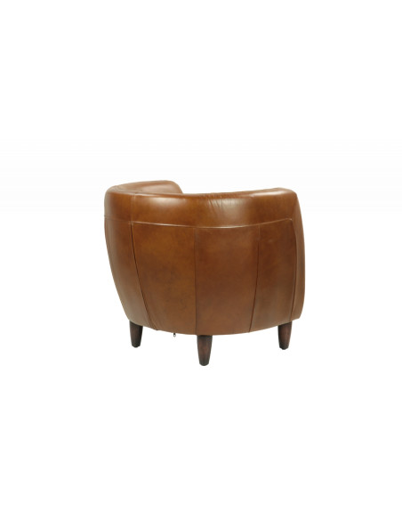 Fauteuil club arrondi en cuir de vachette Roly