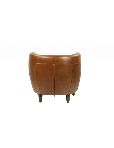 Fauteuil club arrondi en cuir de vachette Roly