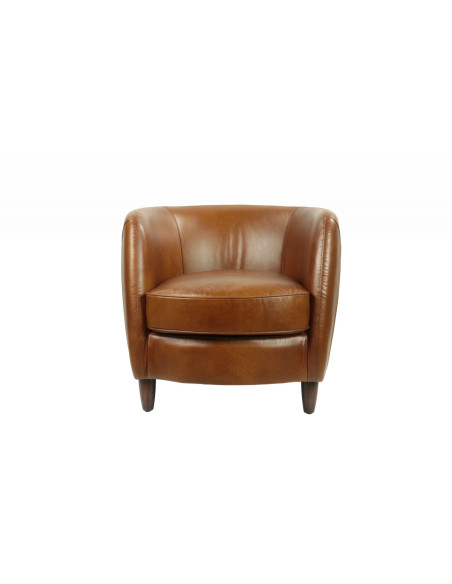 Fauteuil club arrondi en cuir de vachette Roly