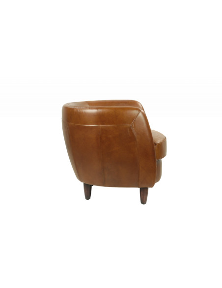 Fauteuil club arrondi en cuir de vachette Roly