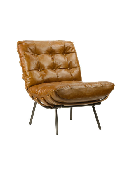Fauteuil en cuir, métal et bois Jansen