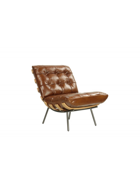 Fauteuil en cuir, métal et bois Jansen