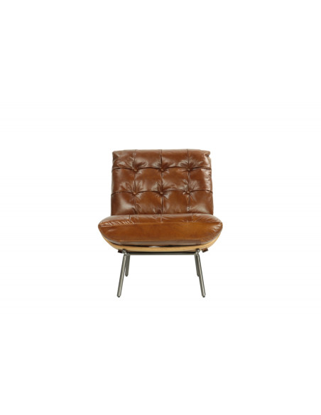 Fauteuil en cuir, métal et bois Jansen