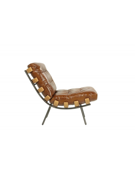 Fauteuil en cuir, métal et bois Jansen