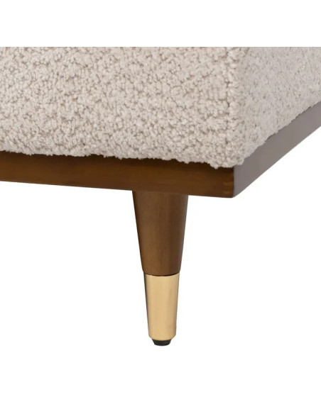 Canapé rectiligne en tissu beige et pieds bois