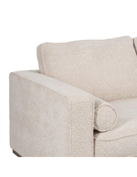 Canapé rectiligne en tissu beige et pieds bois