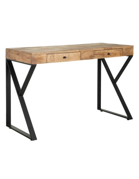 Bureau 2 tiroirs en manguier et métal