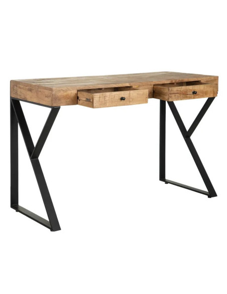 Bureau 2 tiroirs en manguier et métal