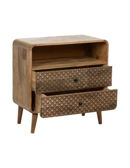 Meuble d'appoint 1 niche et 2 tiroirs sculptés