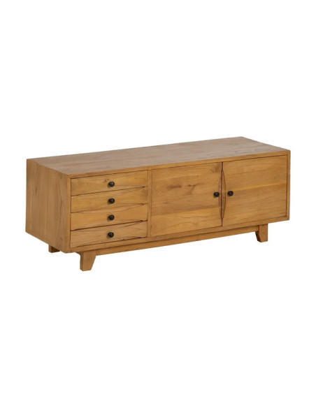 Meuble TV en bois de mindi avec tiroirs et portes