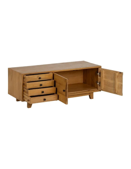 Meuble TV en bois de mindi avec tiroirs et portes
