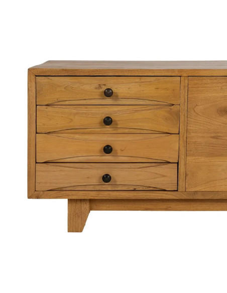 Meuble TV en bois de mindi avec tiroirs et portes