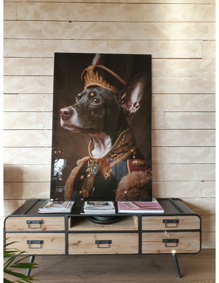 Grand cadre en verre chien tenue militaire 120 cm