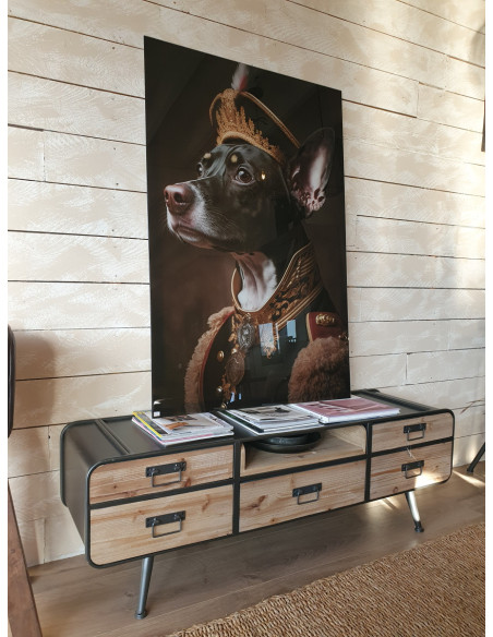 Grand cadre en verre chien tenue militaire 120 cm