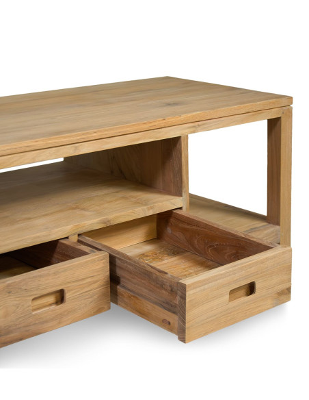Meuble TV en teck avec niches et tiroirs
