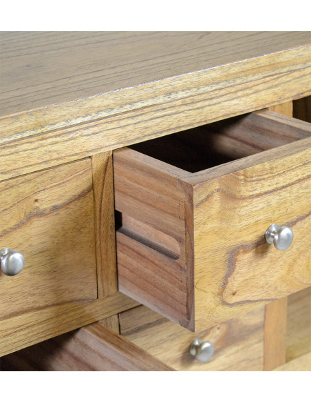 Console double plateau en mindi 2 portes et tiroirs