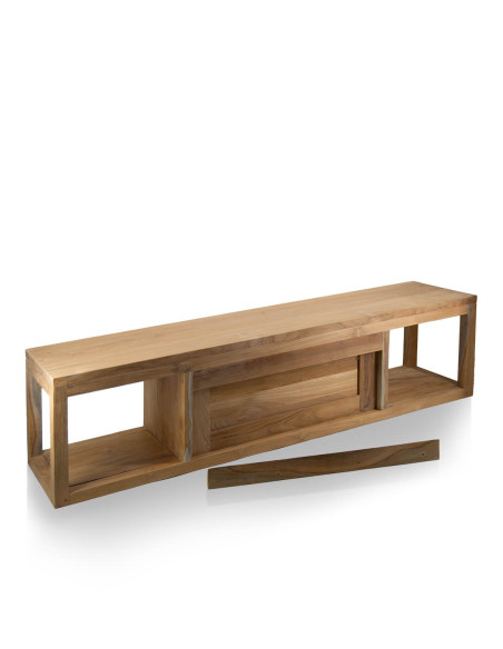 Console murale 3 tiroirs et 2 niches en teck