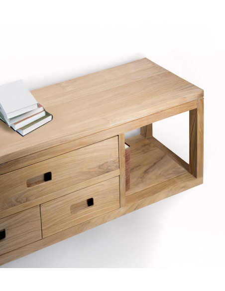 Console murale 3 tiroirs et 2 niches en teck