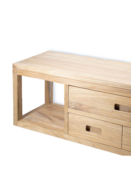 Console murale 3 tiroirs et 2 niches en teck