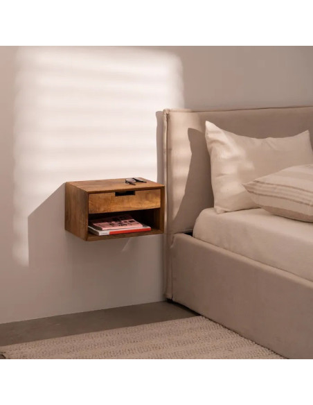 Chevet mural en manguier avec tiroir et niche