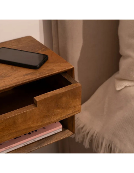 Chevet mural en manguier avec tiroir et niche