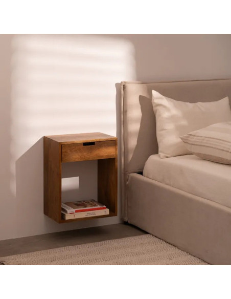 Chevet mural en manguier avec tiroir et niche