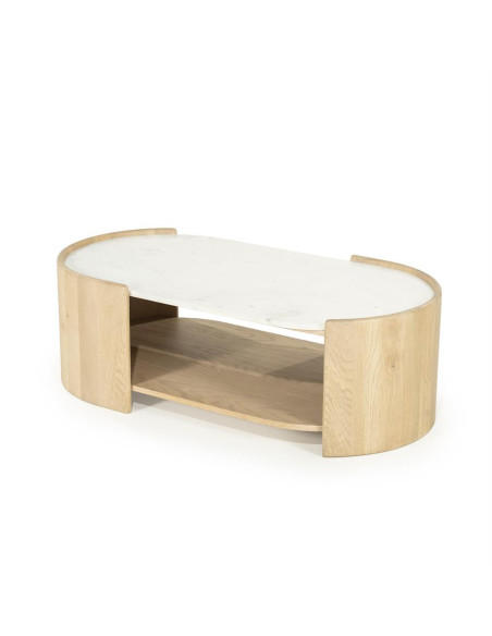 Table basse ovale en chêne et marbre Don