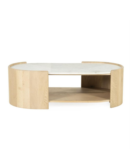 Table basse ovale en chêne et marbre Don