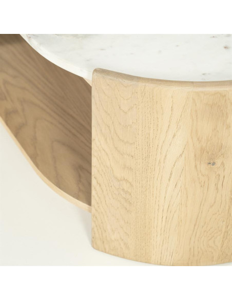 Table basse ovale en chêne et marbre Don
