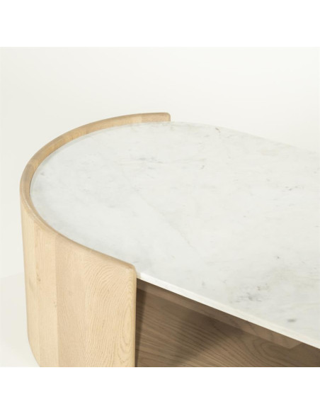 Table basse ovale en chêne et marbre Don