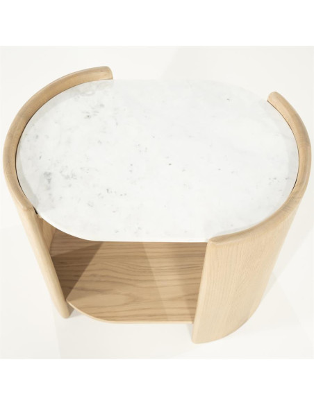 Table d'appoint ovale en chêne et marbre Don