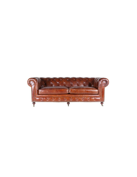 Canapé 3 places en cuir véritable de style Chesterfield