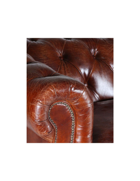 Canapé 3 places en cuir véritable de style Chesterfield
