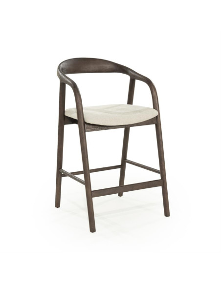 Tabouret de bar en bois marron teinté et assise rembourrée
