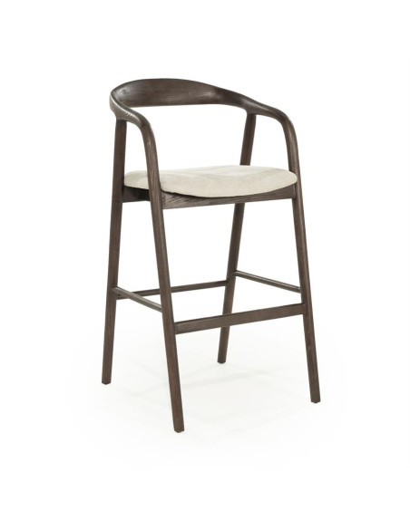 Tabouret de bar en bois marron teinté et assise rembourrée