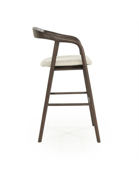 Tabouret de bar en bois marron teinté et assise rembourrée