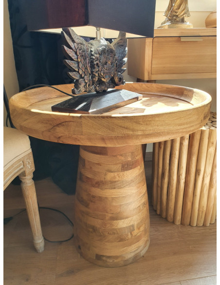 Table basse pied central en bois de manguier
