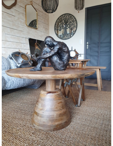 Table basse pied central en bois de manguier