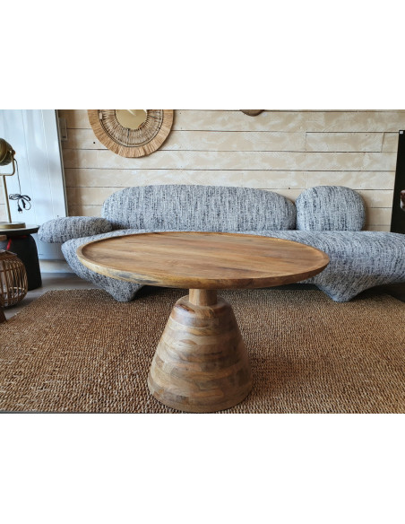 Table basse pied central en bois de manguier