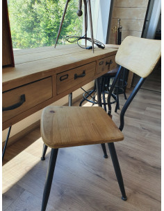 Chaise rétro en métal et bois